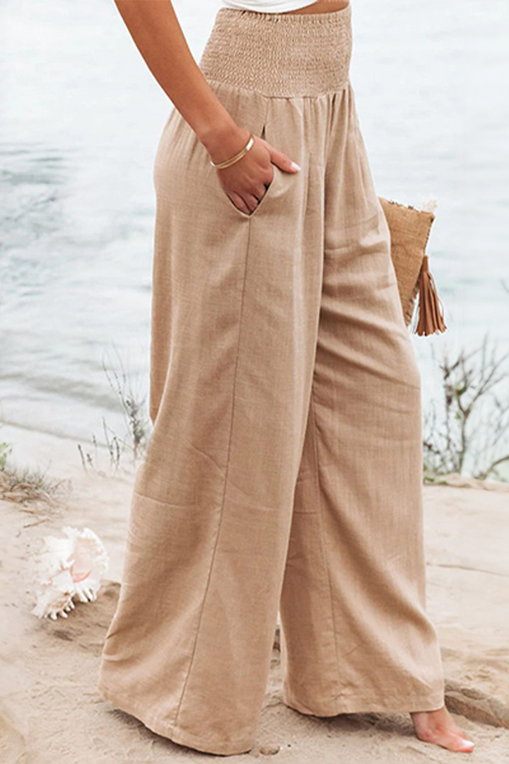 High-Waist Cotton Linen Palazzo Trousers