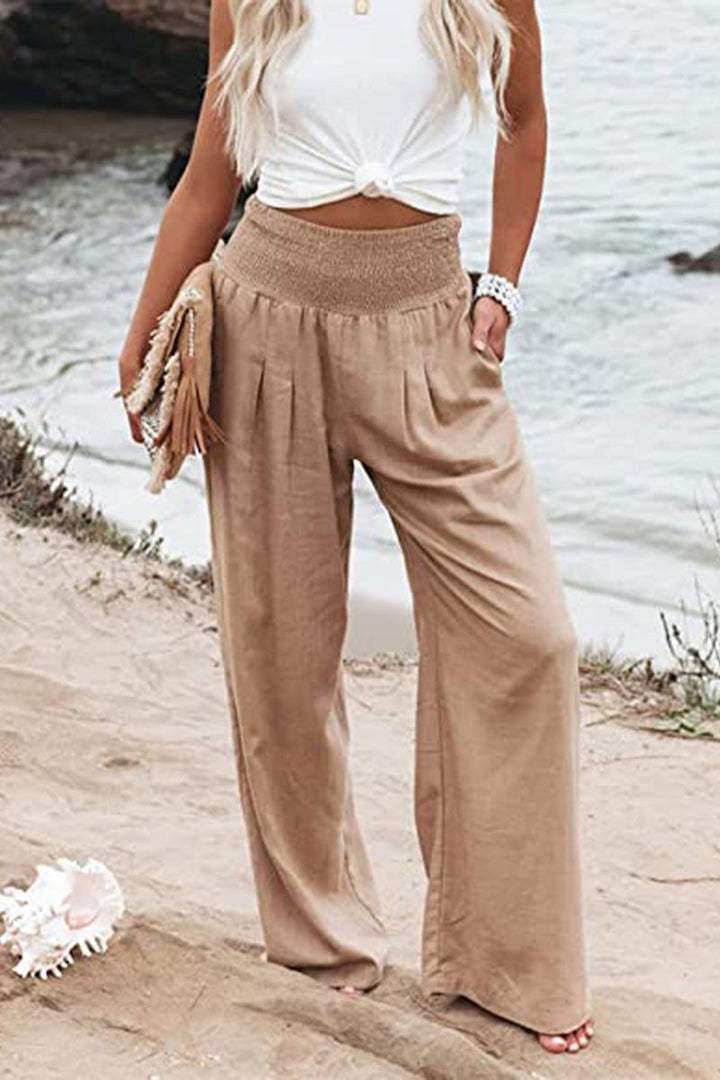 High-Waist Cotton Linen Palazzo Trousers