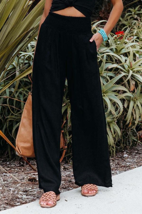 High-Waist Cotton Linen Palazzo Trousers