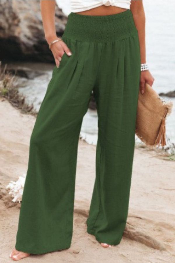 High-Waist Cotton Linen Palazzo Trousers