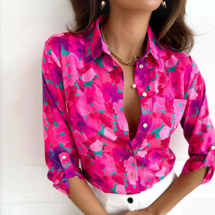 Dolce - Casual Hot Pink Blouse With Floral Print