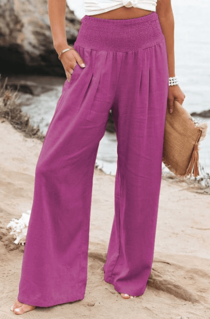 High-Waist Cotton Linen Palazzo Trousers